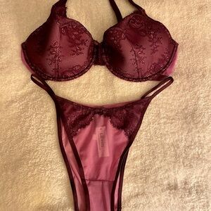 Adore Me Deep Plum and  Lavender Lace Bra Set 38DDD and  L Panty NWOT